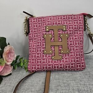 Tommy Hilfiger Logo‎ Crossbody/Messenger Bag Pink and Brown Leather Strap